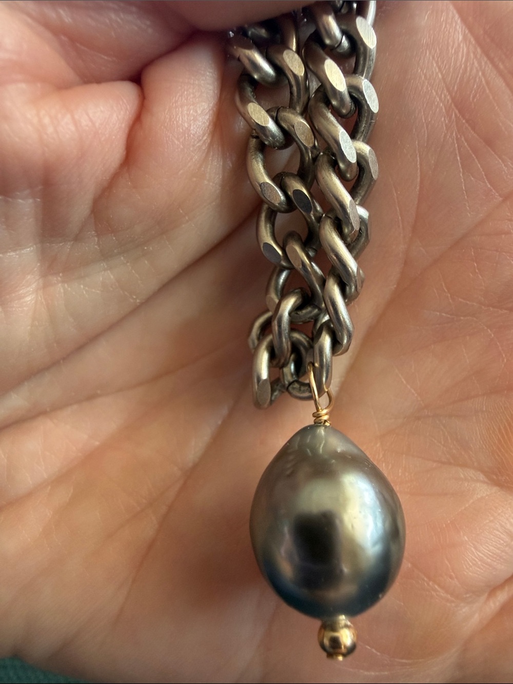 Freshwater Baroque Pearl Pendant Necklace - Stainless Steel chunky curb chain18”